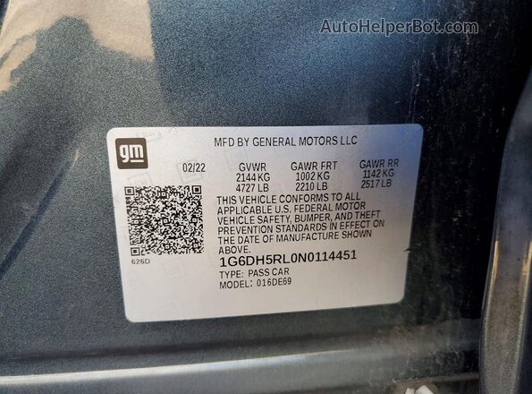 1G6DH5RL0N0114451 2022 CADILLAC CT4 Серый Вид наклейки с VIN-кодом