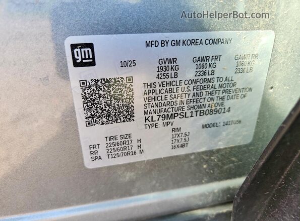 KL79MPSL1TB089014 2026 CHEVROLET TRAILBLAZER Gray Vista interior de 360 grados