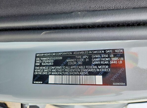 YV4M12PJ2S1335599 2025 VOLVO XC90 Silver 360 interior view