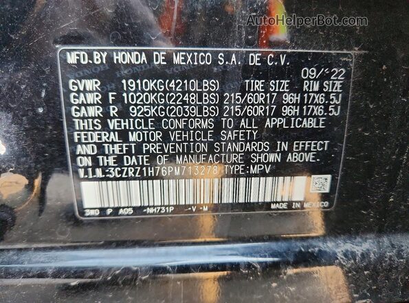 3CZRZ1H76PM713278 2023 HONDA HR-V Черный 