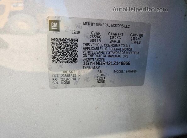 1GYKNBR42LZ148866 2020 CADILLAC XT5 Серебряный 