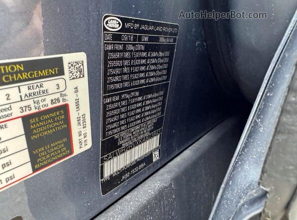 SALWR2RVXKA823843 2019 LAND ROVER RANGE Blue Vista interior trasera