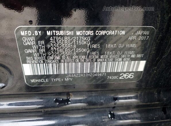 JA4AZ2A37HZ049471 2017 MITSUBISHI OUTLANDER Black 