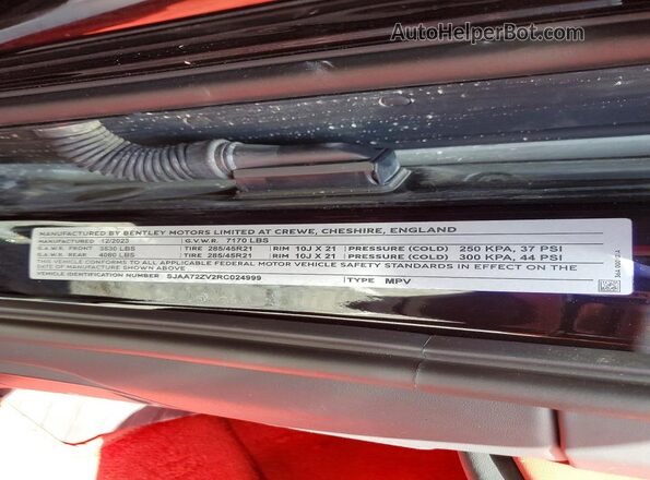 SJAA72ZV2RC024999 2024 BENTLY BENTAYGA Black Панорамний вид салону 360°