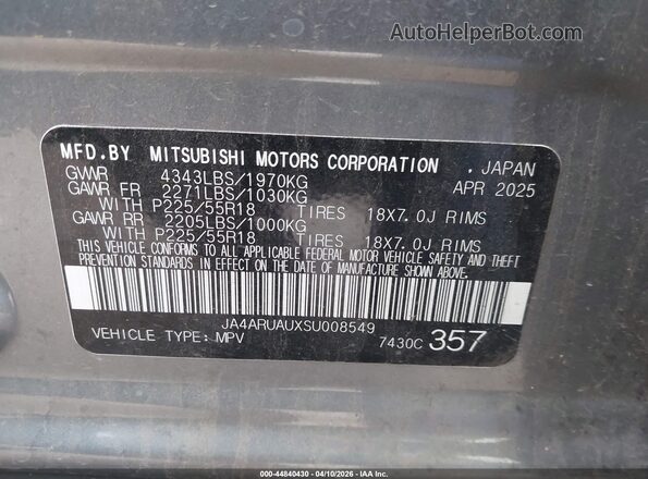 JA4ARUAUXSU008549 2025 MITSUBISHI OUTLANDER SPORT Gray 