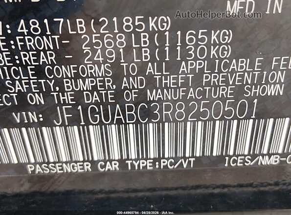 JF1GUABC3R8250501 2024 SUBARU IMPREZA Black Շարժիչի բաժամունքի տեսք
