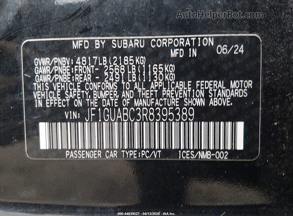 JF1GUABC3R8395389 2024 SUBARU IMPREZA Black ძრავის განყოფილების ხედი