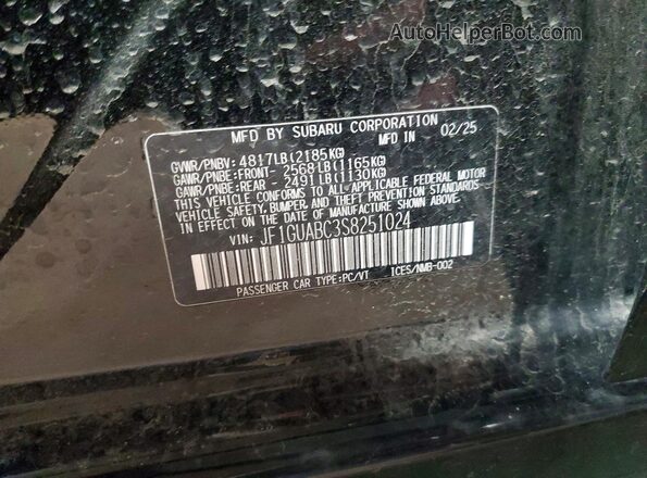 JF1GUABC3S8251024 2025 SUBARU IMPREZA Black Vista de la etiqueta del VIN