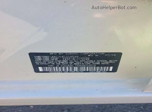 JF1GUABC7R8865858 2024 SUBARU IMPREZA White Widok komory silnika