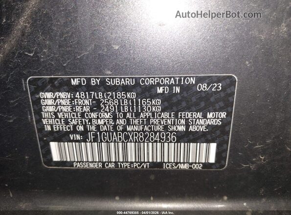JF1GUABCXR8284936 2024 SUBARU IMPREZA Gray Շարժիչի բաժամունքի տեսք
