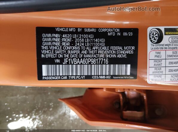 JF1VBAA60P9817716 2023 SUBARU WRX Orange 