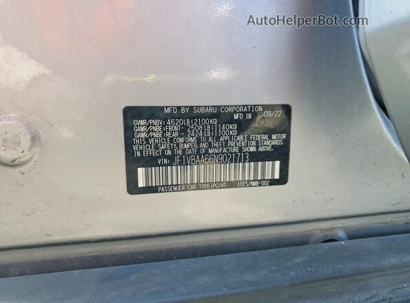 JF1VBAA66N9021713 2022 SUBARU WRX Silver Вид підкапотного простору