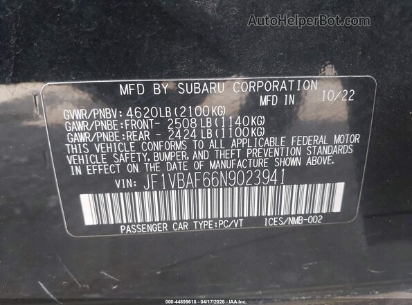 JF1VBAF66N9023941 2022 SUBARU WRX Black 