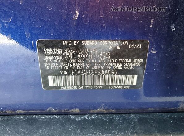 JF1VBAF68P9809095 2023 SUBARU WRX Синий Вид подкапотного пространства