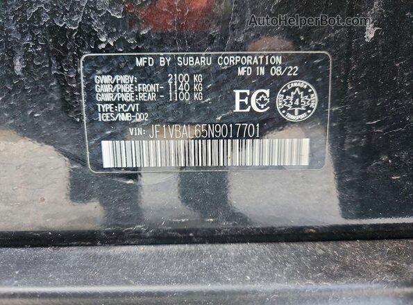 JF1VBAL65N9017701 2022 SUBARU WRX Black 
