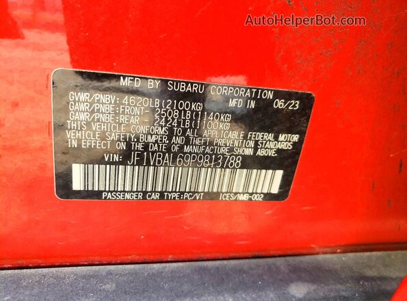 JF1VBAL69P9813788 2023 SUBARU WRX Red Շարժիչի բաժամունքի տեսք