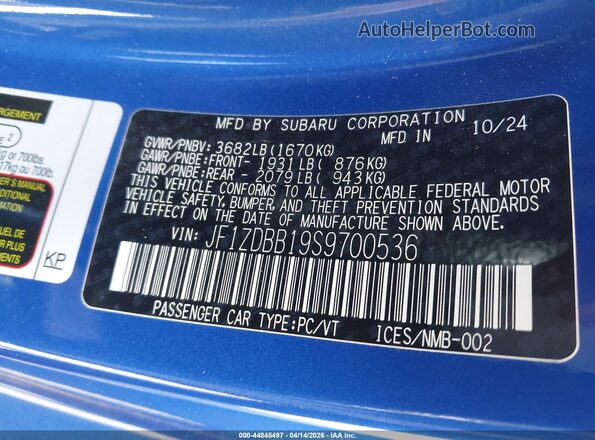 JF1ZDBB19S9700536 2025 SUBARU BRZ Blue Engine compartment view