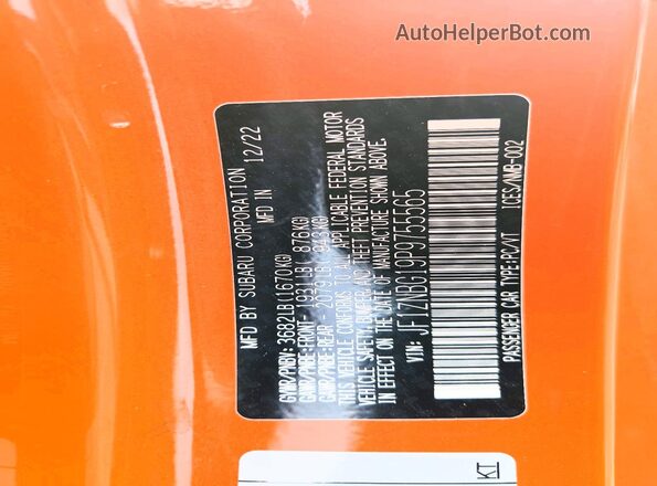 JF1ZNBG19P9755565 2023 TOYOTA GR86 Orange VIN կոդի պիտակի տեսք
