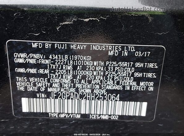 JF2GPADC2HH253064 2017 SUBARU CROSSTREK Black Вид підкапотного простору