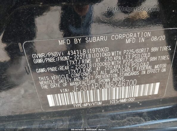 JF2GTAPC0M8246700 2021 SUBARU CROSSTREK Black Շարժիչի բաժամունքի տեսք
