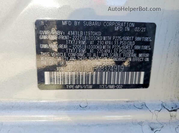 JF2GTAPC3M8324919 2021 SUBARU CROSSTREK White Շարժիչի բաժամունքի տեսք