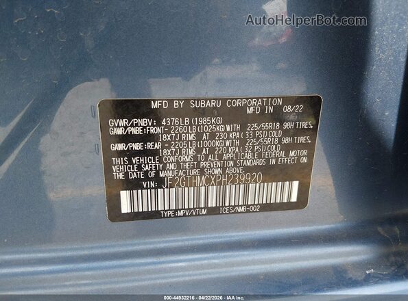 JF2GTHMCXPH239920 2023 SUBARU CROSSTREK Blue 