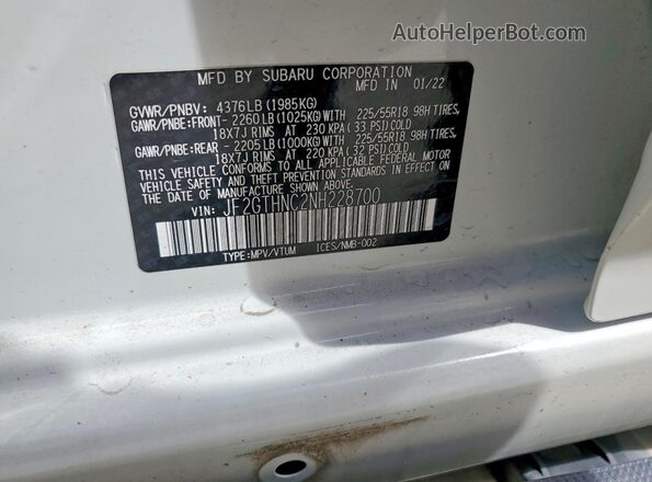 JF2GTHNC2NH228700 2022 SUBARU CROSSTREK Белый 