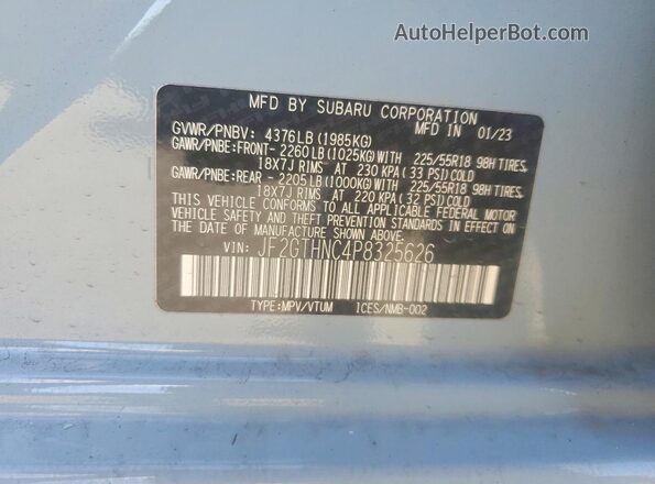 JF2GTHNC4P8325626 2023 SUBARU CROSSTREK Blue 