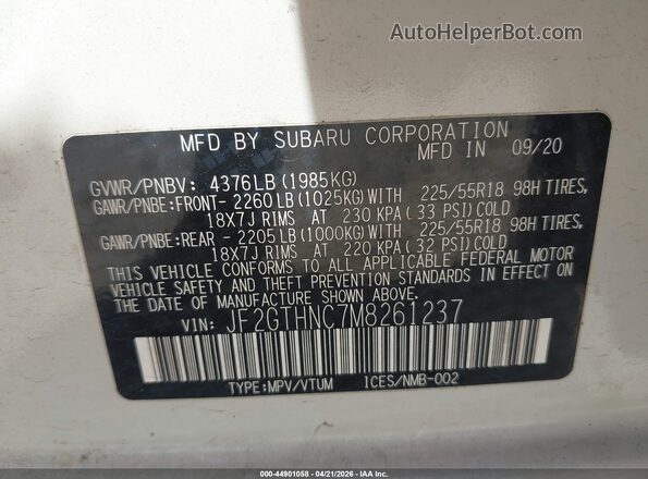 JF2GTHNC7M8261237 2021 SUBARU CROSSTREK White Engine compartment view