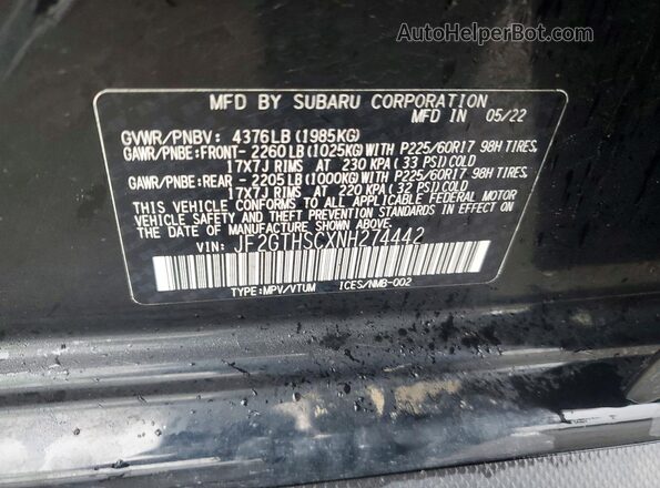 JF2GTHSCXNH274442 2022 SUBARU CROSSTREK Black Շարժիչի բաժամունքի տեսք