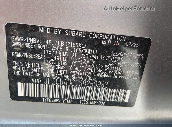 JF2GUABC1S8250983 2025 SUBARU CROSSTREK Gray ძრავის განყოფილების ხედი