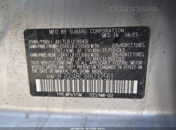 JF2GUABC3RH232561 2024 SUBARU CROSSTREK Silver 