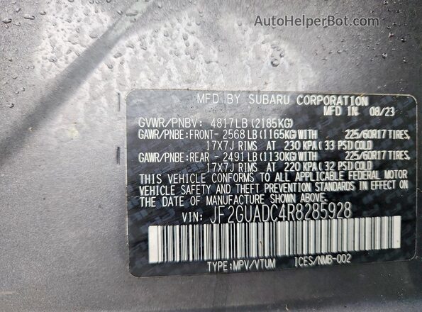 JF2GUADC4R8285928 2024 SUBARU CROSSTREK Gray Widok komory silnika