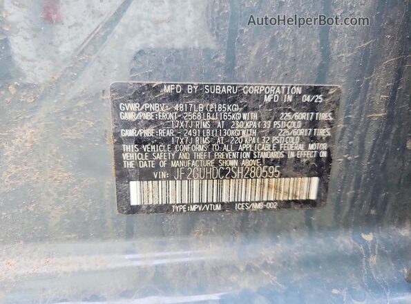 JF2GUHDC2SH280595 2025 SUBARU CROSSTREK Blue Vista del compartimento del motor