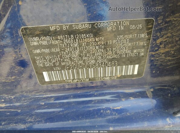 JF2GUHDC7S8340483 2025 SUBARU CROSSTREK Blue ძრავის განყოფილების ხედი