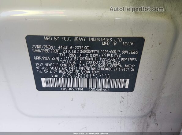 JF2SJABC0HH527666 2017 SUBARU FORESTER 2.5 White Շարժիչի բաժամունքի տեսք