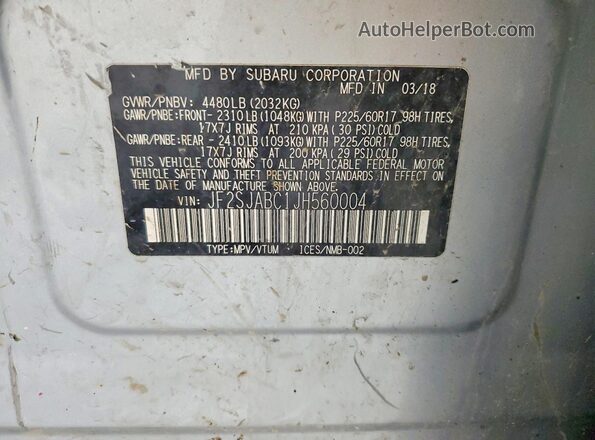 JF2SJABC1JH560004 2018 SUBARU FORESTER 2.5 Gray Vista del compartimento del motor