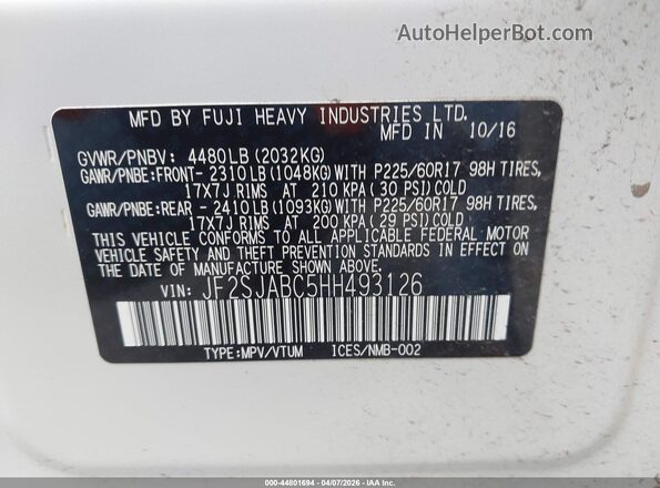 JF2SJABC5HH493126 2017 SUBARU FORESTER 2.5 White 