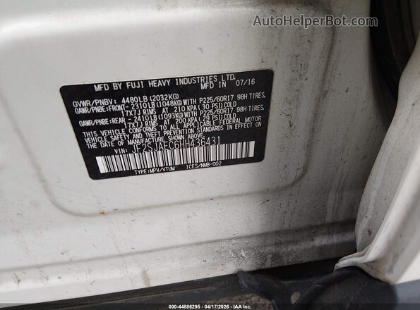 JF2SJAEC6HH436431 2017 SUBARU FORESTER 2.5 White Вид підкапотного простору