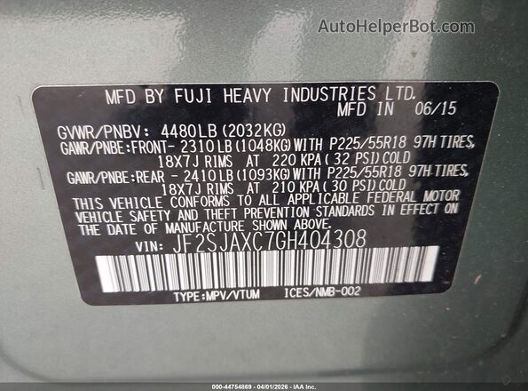 JF2SJAXC7GH404308 2016 SUBARU FORESTER 2.5I TO Green ძრავის განყოფილების ხედი