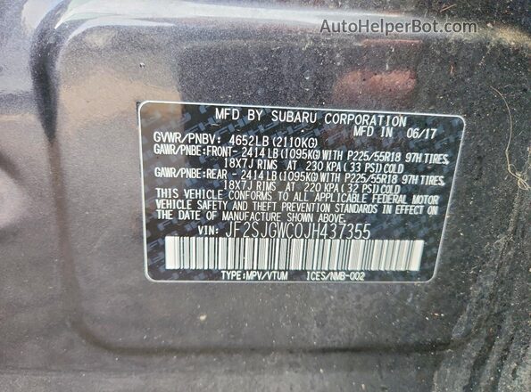 JF2SJGWC0JH437355 2018 SUBARU FORESTER2. Gray Vista del compartimento del motor