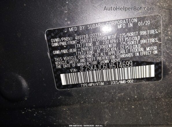 JF2SKAJC6LH514699 2020 SUBARU FORESTER Серый Вид подкапотного пространства