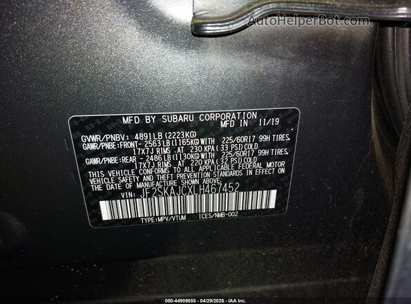 JF2SKAJCXLH467452 2020 SUBARU FORESTER Gray 