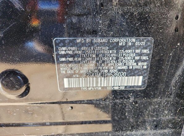 JF2SKAMC1PH526020 2023 SUBARU FORESTER Black Widok naklejki z numerem VIN