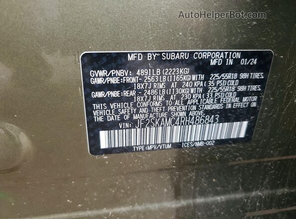 JF2SKAMC4RH486843 2024 SUBARU FORESTER Green Vista de la etiqueta del VIN