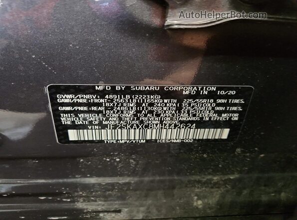 JF2SKAXC8MH442624 2021 SUBARU FORESTER Charcoal 360 interior view