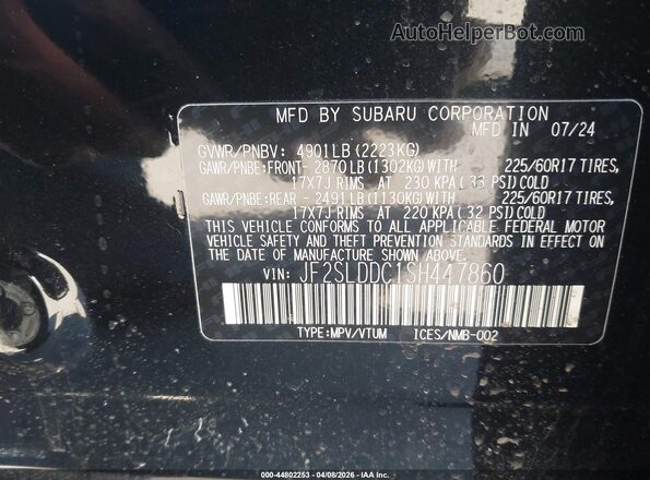 JF2SLDDC1SH447860 2025 SUBARU FORESTER Black Շարժիչի բաժամունքի տեսք