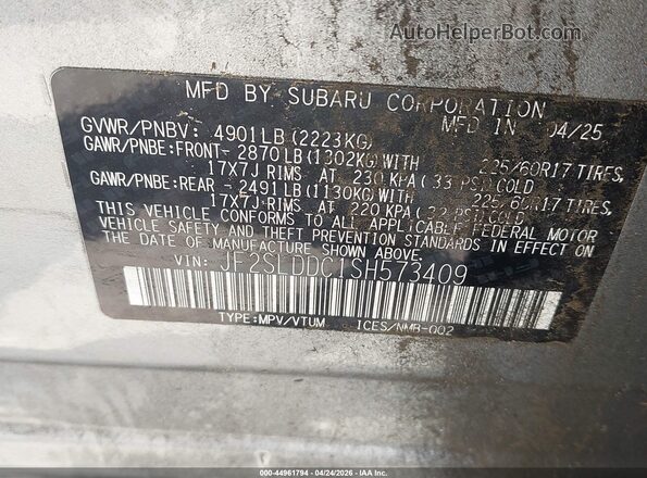 JF2SLDDC1SH573409 2025 SUBARU FORESTER Silver Widok komory silnika