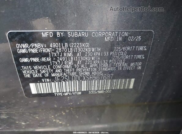 JF2SLDDCXSH567687 2025 SUBARU FORESTER Black Engine compartment view