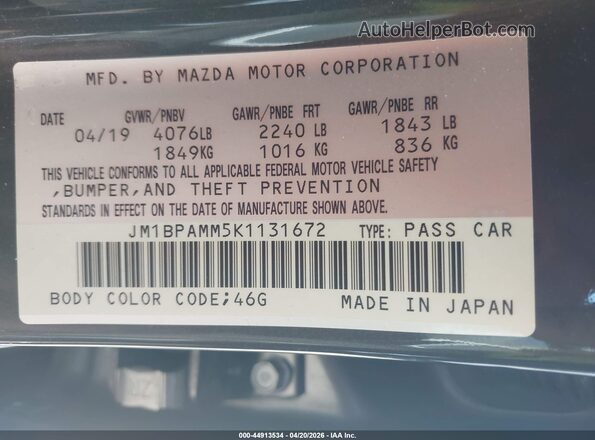 JM1BPAMM5K1131672 2019 MAZDA 3 Black Vista del compartimento del motor
